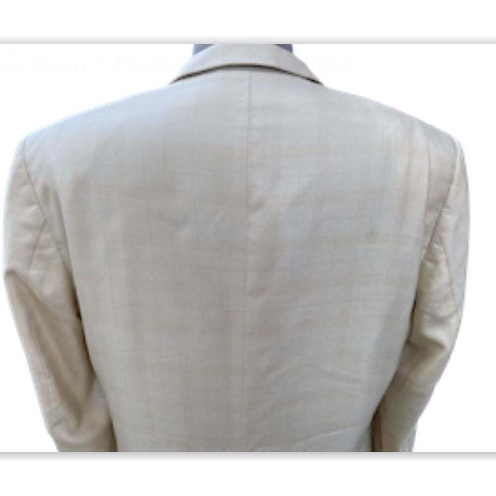 Vintage Silk Blend Blazer by Lancia Sz. 42R Faint Yellow with pale plaid - Picture 2 of 11
